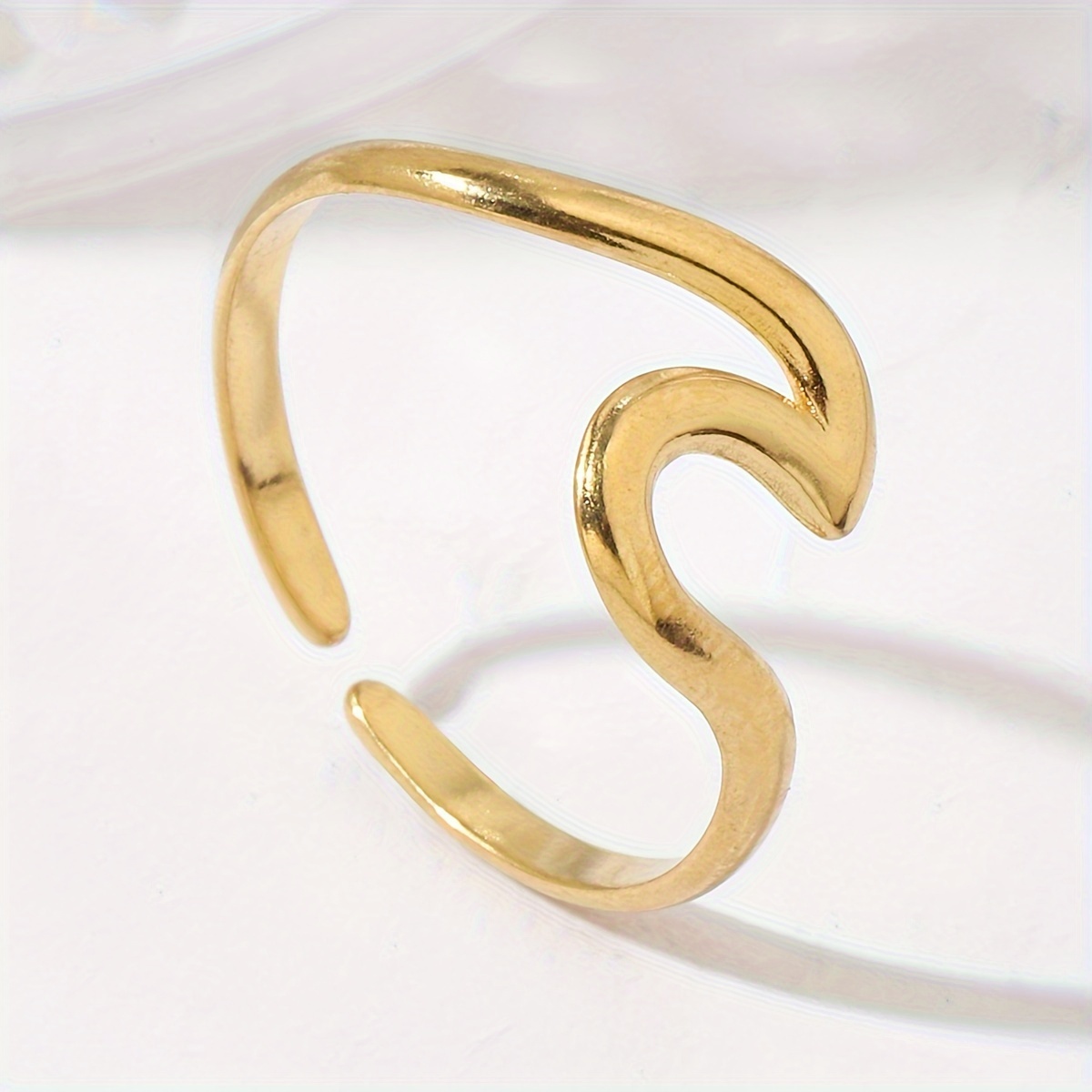 Wave Inspired Stainless Steel Open Ring for Women